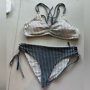 Reversible Navy Blue and White Striped Swimsuit